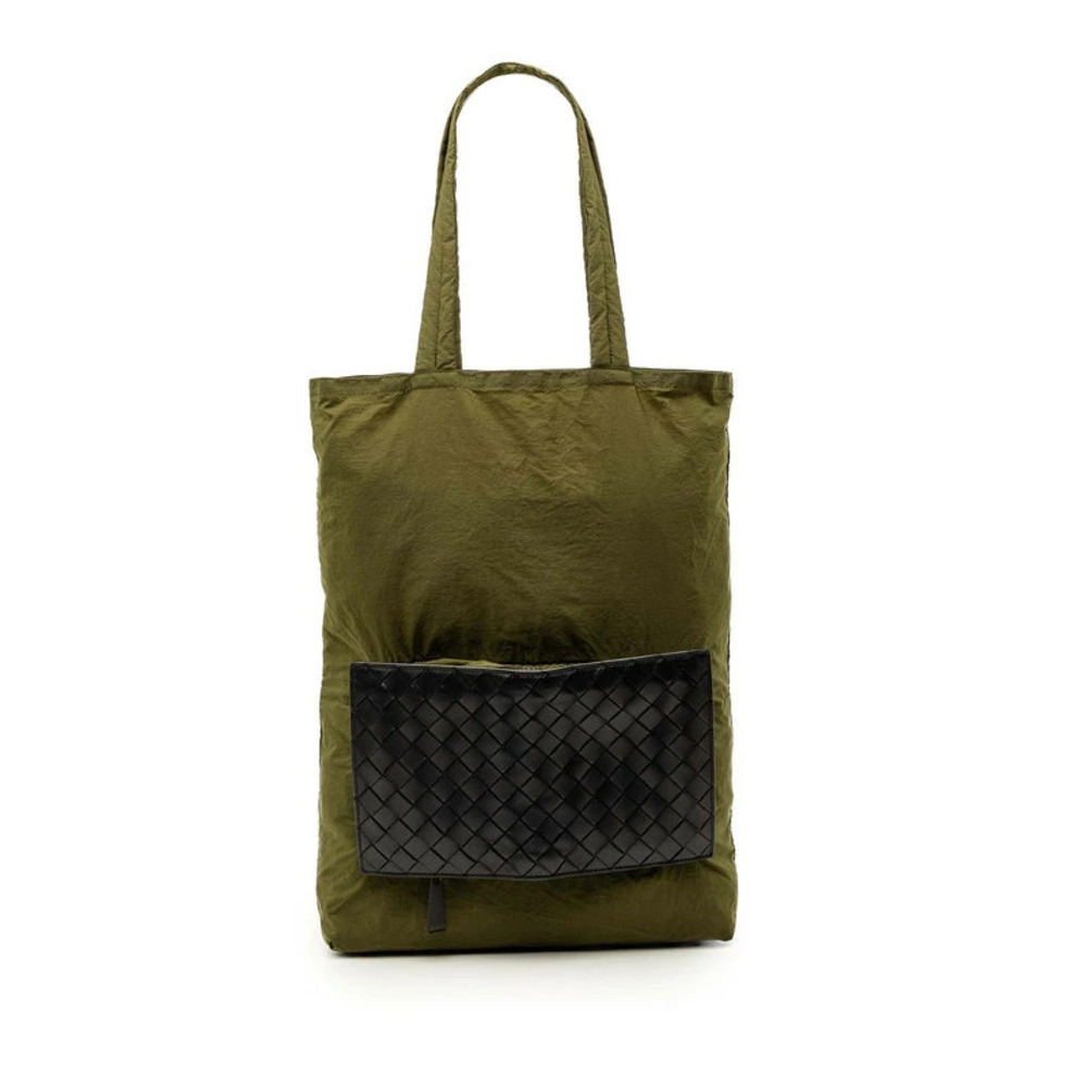 Bottega Veneta Intrecciato Eco Bag Tote Foldable Black Khaki Green Leather